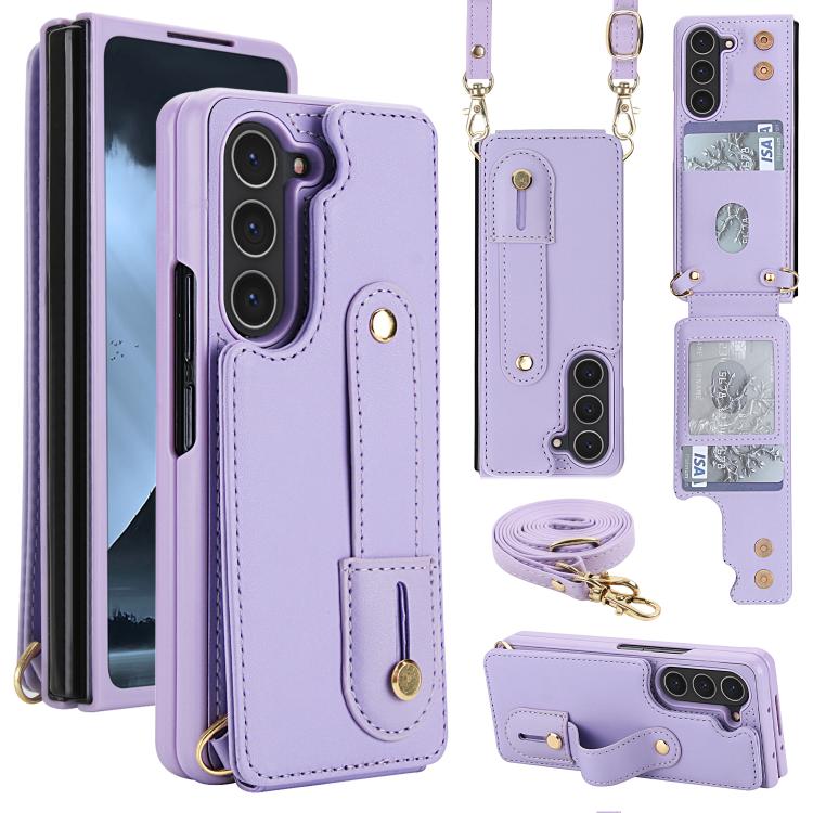 Wristband Vertical Flip Wallet Back Cover Phone Case with Long Lanyard, For Galaxy Z Fold8 Ultra 5G, For Samsung Galaxy Z Fold7 5G, For Samsung Galaxy Z Fold5 5G, For Samsung Galaxy Z Fold4 5G