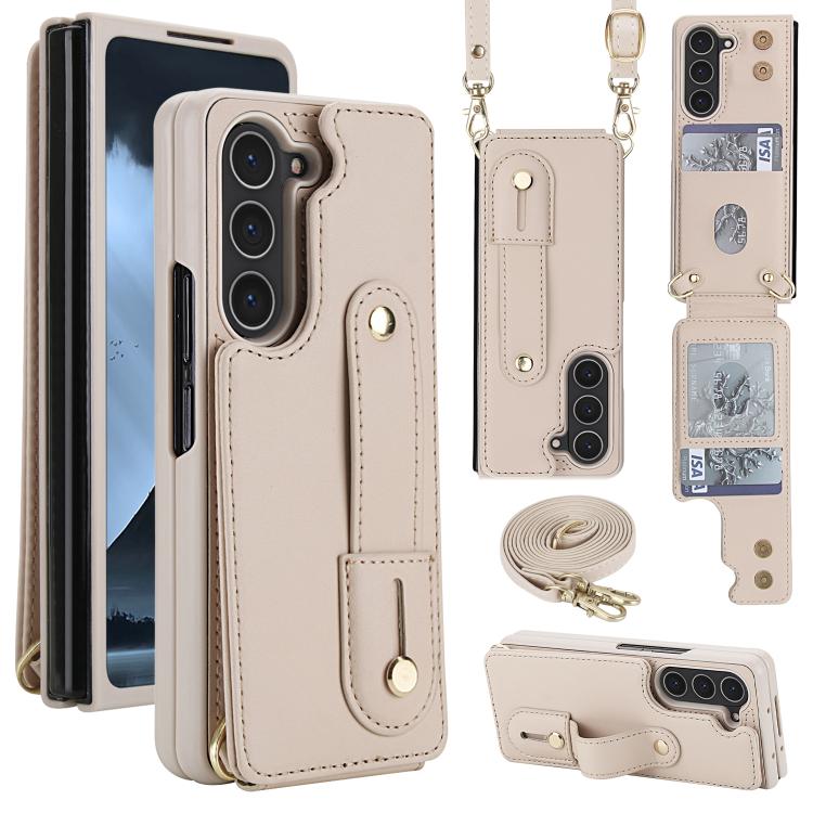 Wristband Vertical Flip Wallet Back Cover Phone Case with Long Lanyard, For Galaxy Z Fold8 Ultra 5G, For Samsung Galaxy Z Fold7 5G, For Samsung Galaxy Z Fold5 5G, For Samsung Galaxy Z Fold4 5G