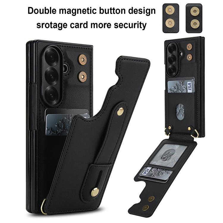 Wristband Vertical Flip Wallet Back Cover Phone Case with Long Lanyard, For Galaxy Z Fold8 Ultra 5G, For Samsung Galaxy Z Fold7 5G, For Samsung Galaxy Z Fold5 5G, For Samsung Galaxy Z Fold4 5G