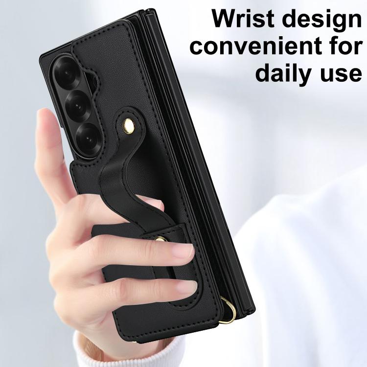 Wristband Vertical Flip Wallet Back Cover Phone Case with Long Lanyard, For Galaxy Z Fold8 Ultra 5G, For Samsung Galaxy Z Fold7 5G, For Samsung Galaxy Z Fold5 5G, For Samsung Galaxy Z Fold4 5G