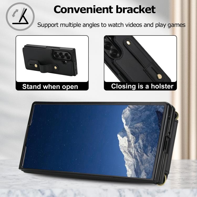 Wristband Vertical Flip Wallet Back Cover Phone Case with Long Lanyard, For Galaxy Z Fold8 Ultra 5G, For Samsung Galaxy Z Fold7 5G, For Samsung Galaxy Z Fold5 5G, For Samsung Galaxy Z Fold4 5G