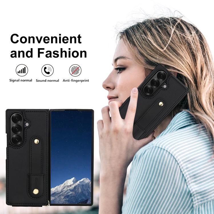 Wristband Vertical Flip Wallet Back Cover Phone Case with Long Lanyard, For Galaxy Z Fold8 Ultra 5G, For Samsung Galaxy Z Fold7 5G, For Samsung Galaxy Z Fold5 5G, For Samsung Galaxy Z Fold4 5G
