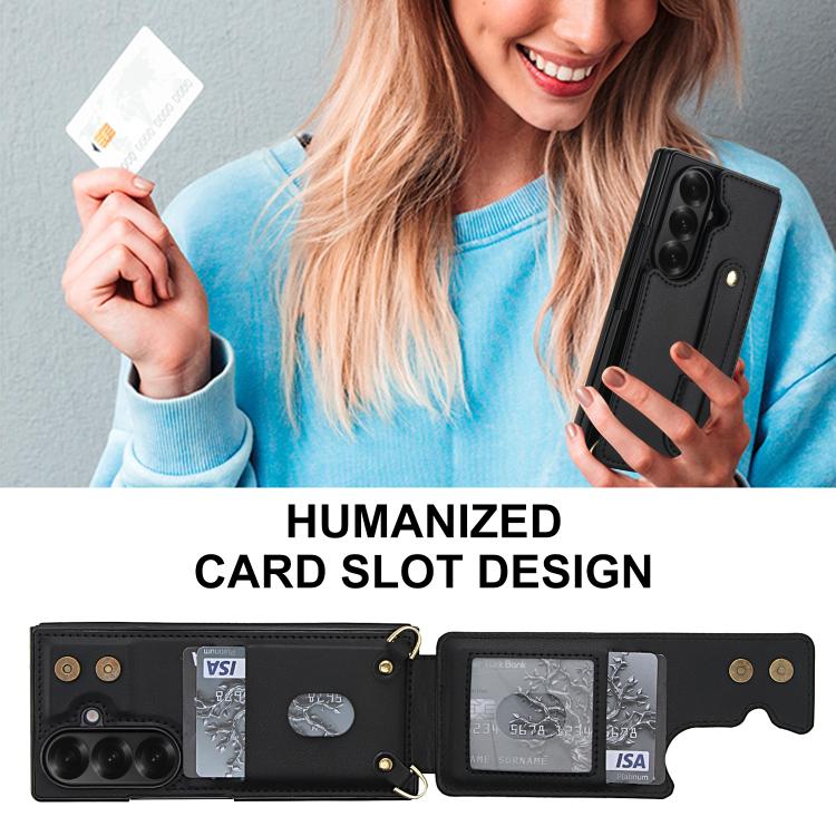 Wristband Vertical Flip Wallet Back Cover Phone Case with Long Lanyard, For Galaxy Z Fold8 Ultra 5G, For Samsung Galaxy Z Fold7 5G, For Samsung Galaxy Z Fold5 5G, For Samsung Galaxy Z Fold4 5G