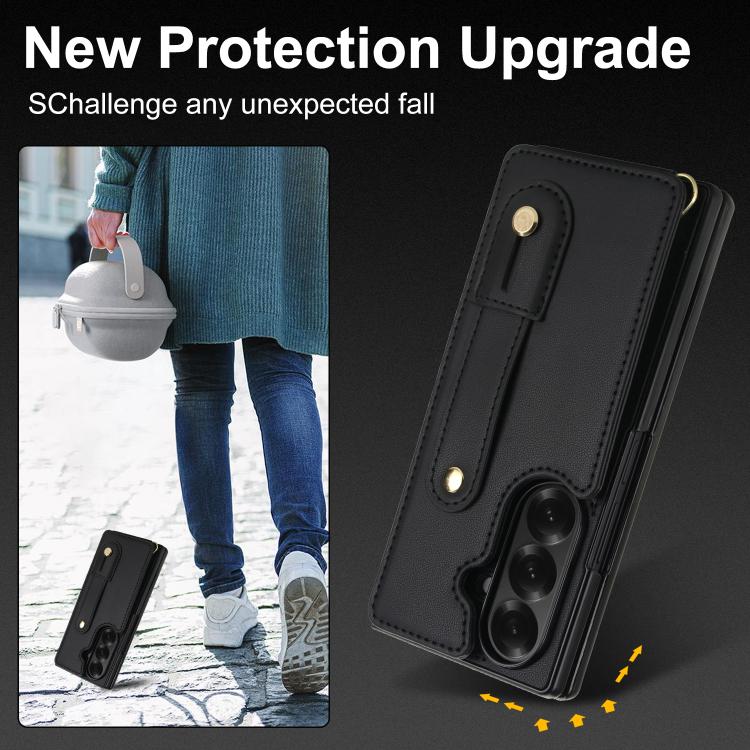 Wristband Vertical Flip Wallet Back Cover Phone Case with Long Lanyard, For Galaxy Z Fold8 Ultra 5G, For Samsung Galaxy Z Fold7 5G, For Samsung Galaxy Z Fold5 5G, For Samsung Galaxy Z Fold4 5G