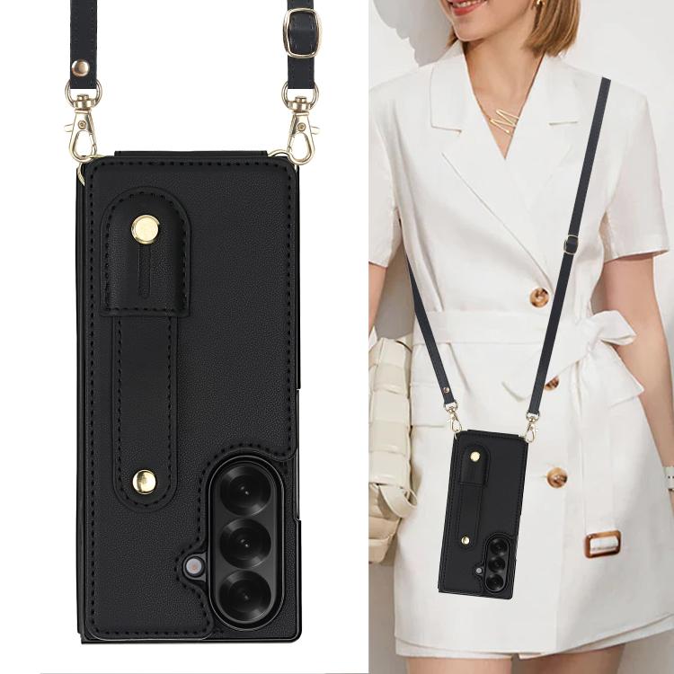Wristband Vertical Flip Wallet Back Cover Phone Case with Long Lanyard, For Galaxy Z Fold8 Ultra 5G, For Samsung Galaxy Z Fold7 5G, For Samsung Galaxy Z Fold5 5G, For Samsung Galaxy Z Fold4 5G