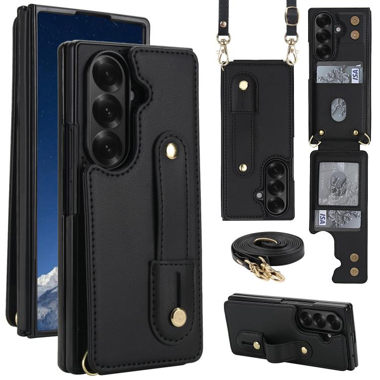 Wristband Vertical Flip Wallet Back Cover Phone Case with Long Lanyard, For Galaxy Z Fold8 Ultra 5G, For Samsung Galaxy Z Fold7 5G, For Samsung Galaxy Z Fold5 5G, For Samsung Galaxy Z Fold4 5G