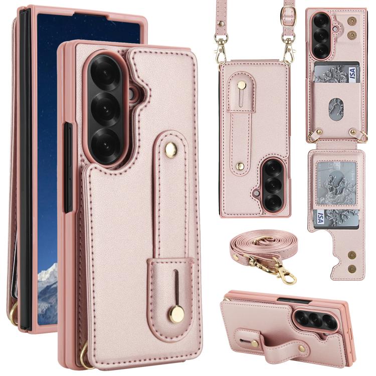 Wristband Vertical Flip Wallet Back Cover Phone Case with Long Lanyard, For Galaxy Z Fold8 Ultra 5G, For Samsung Galaxy Z Fold7 5G, For Samsung Galaxy Z Fold5 5G, For Samsung Galaxy Z Fold4 5G
