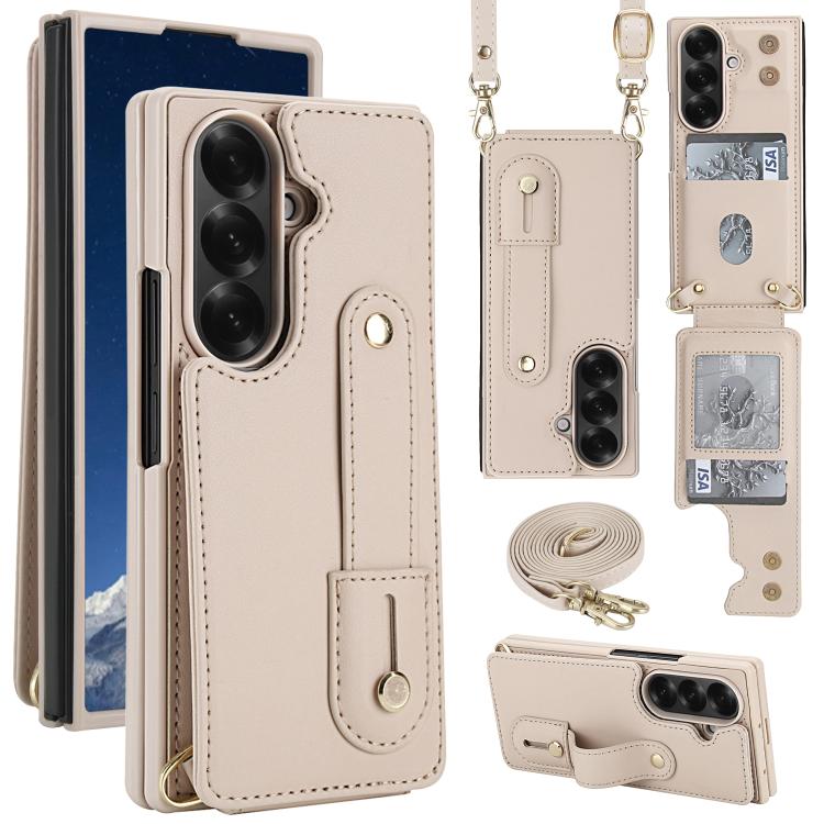 Wristband Vertical Flip Wallet Back Cover Phone Case with Long Lanyard, For Galaxy Z Fold8 Ultra 5G, For Samsung Galaxy Z Fold7 5G, For Samsung Galaxy Z Fold5 5G, For Samsung Galaxy Z Fold4 5G