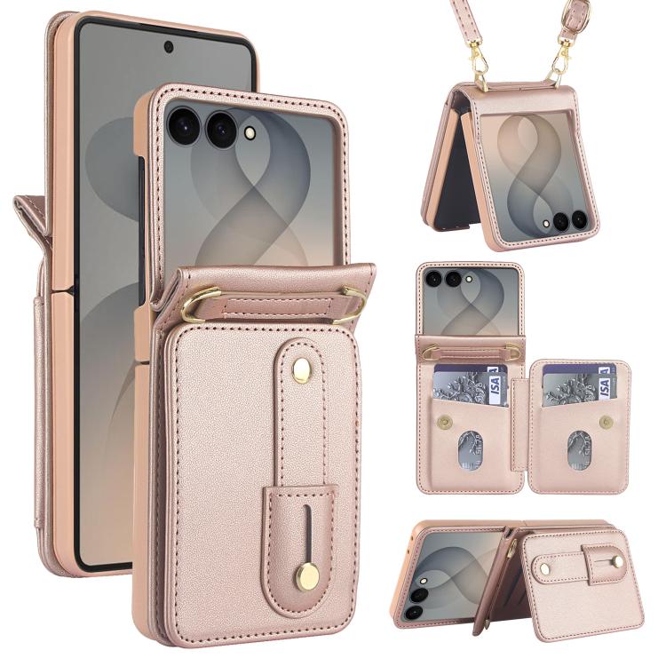 Wristband Vertical Flip Wallet Back Cover Phone Case with Long Lanyard, For Galaxy Z Fold8 Ultra 5G, For Samsung Galaxy Z Fold7 5G, For Samsung Galaxy Z Fold5 5G, For Samsung Galaxy Z Fold4 5G