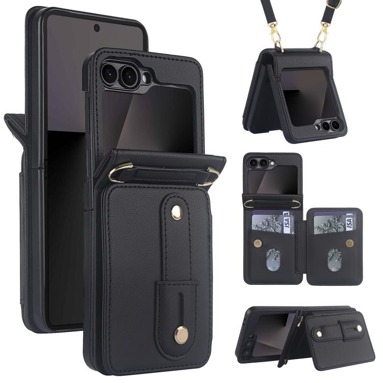 Wristband Vertical Flip Wallet Back Cover Phone Case with Long Lanyard, For Galaxy Z Fold8 Ultra 5G, For Samsung Galaxy Z Fold7 5G, For Samsung Galaxy Z Fold5 5G, For Samsung Galaxy Z Fold4 5G
