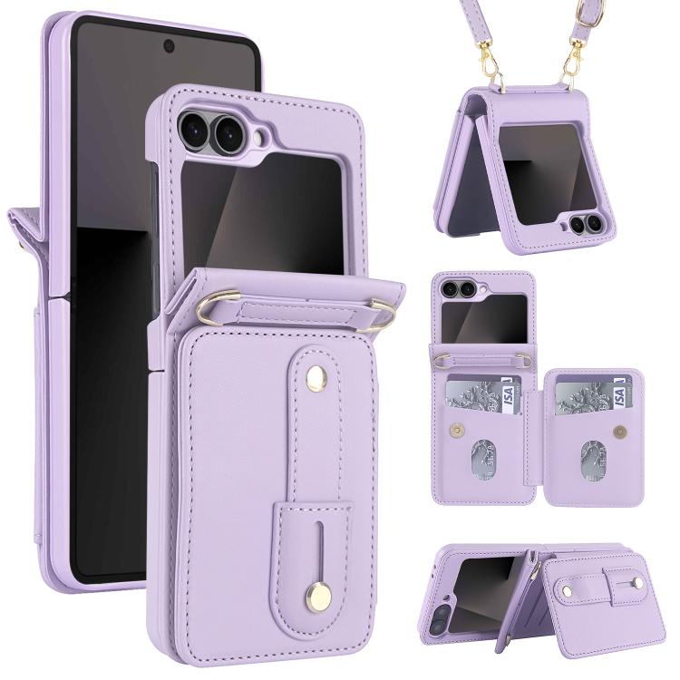 Wristband Vertical Flip Wallet Back Cover Phone Case with Long Lanyard, For Galaxy Z Fold8 Ultra 5G, For Samsung Galaxy Z Fold7 5G, For Samsung Galaxy Z Fold5 5G, For Samsung Galaxy Z Fold4 5G