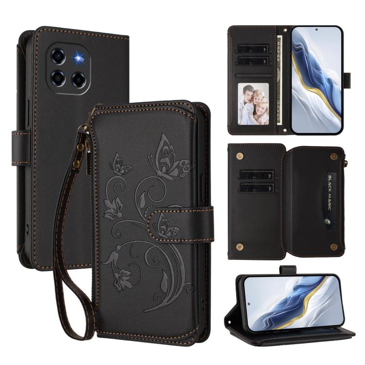Butterfly Love Flower Multi-card Zipper Wallet Leather Phone Case, For Doogee Note 58 / Note 58 Pro, For Doogee Blade GT, For Doogee N55 / N55 Plus