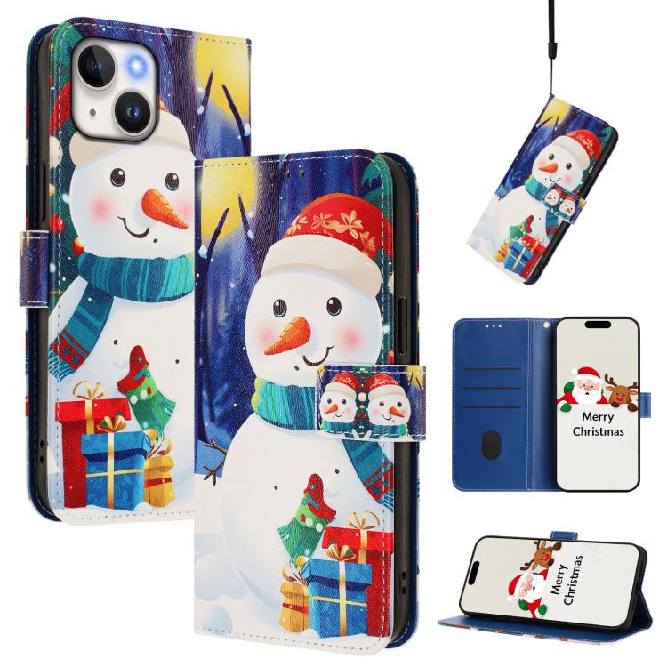 Christmas Series Buckle Leather Phone Case with Hand Strap, For iPhone 15, For iPhone 14 Plus, For iPhone 14 / 13, For iPhone 14 Pro