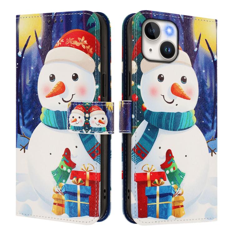 Christmas Series Buckle Leather Phone Case with Hand Strap, For iPhone 15, For iPhone 14 Plus, For iPhone 14 / 13, For iPhone 14 Pro