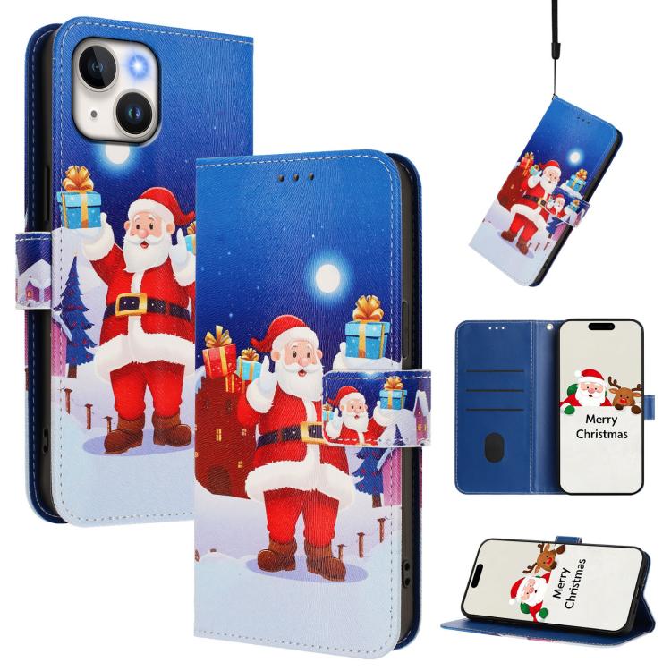 Christmas Series Buckle Leather Phone Case with Hand Strap, For iPhone 15, For iPhone 14 Plus, For iPhone 14 / 13, For iPhone 14 Pro