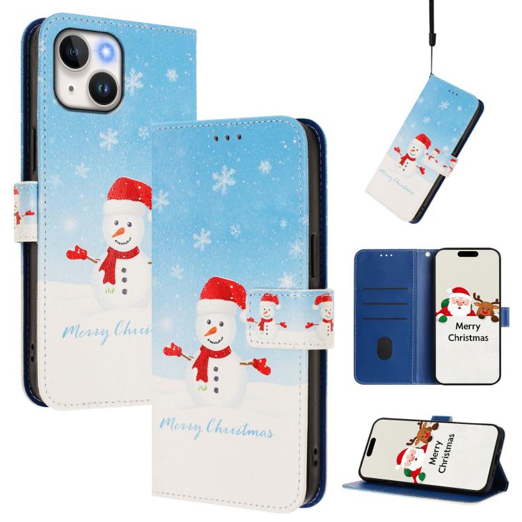Christmas Series Buckle Leather Phone Case with Hand Strap, For iPhone 15, For iPhone 14 Plus, For iPhone 14 / 13, For iPhone 14 Pro