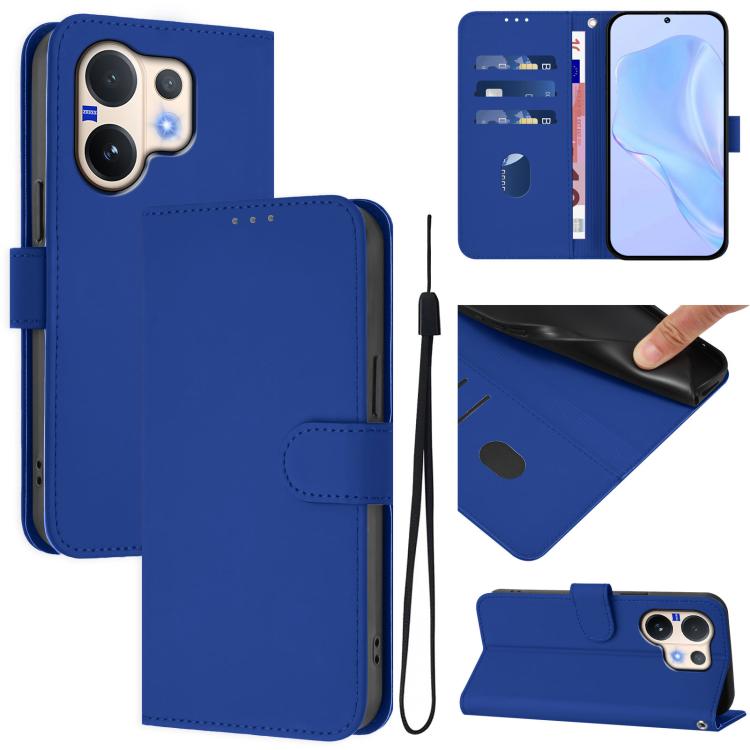 Skin Feel Solid Color Leather Phone Case with Lanyard, For vivo V60 5G Global