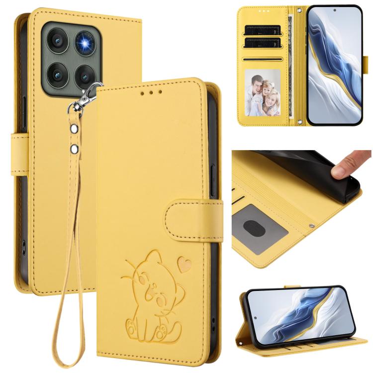Embossed Heart Cat Leather Phone Case with Hand Strap, For Motorola Edge 60 Pro, For Motorola Edge 60 Fusion