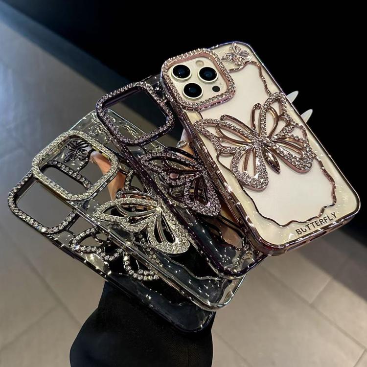 Hollow Butterfly Electroplating TPU Phone Case, For iPhone 16 Pro, For iPhone 16 Plus, For iPhone 16, For iPhone 15 Pro Max, For iPhone 15 Pro, For iPhone 15 Plus