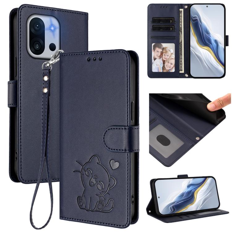 Embossed Heart Cat Leather Phone Case with Hand Strap, For OnePlus 13T 5G, For OnePlus 13R / Ace 5 Pro / Ace 5