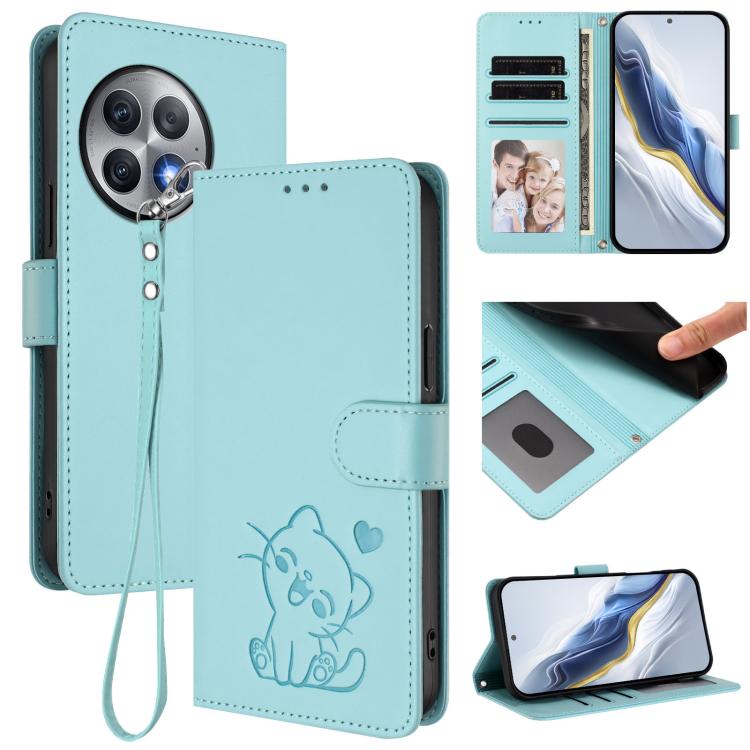 Embossed Heart Cat Leather Phone Case with Hand Strap, For OnePlus Ace 2 Pro 5G, For OnePlus Nord CE3 5G India