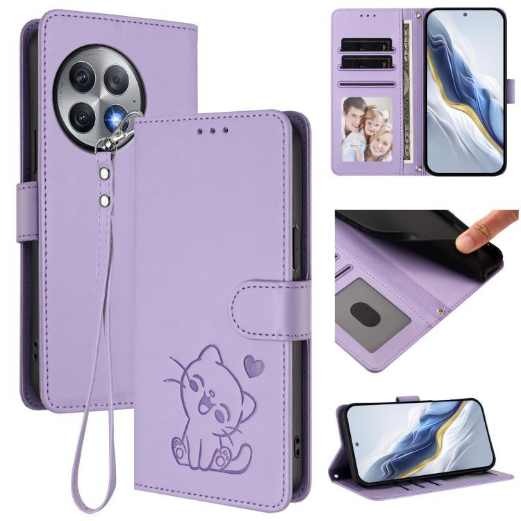 Embossed Heart Cat Leather Phone Case with Hand Strap, For OnePlus Ace 2 Pro 5G, For OnePlus Nord CE3 5G India