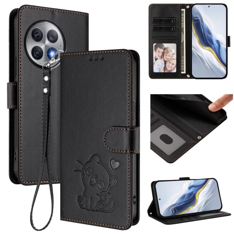 Embossed Heart Cat Leather Phone Case with Hand Strap, For OnePlus Ace 2 Pro 5G, For OnePlus Nord CE3 5G India