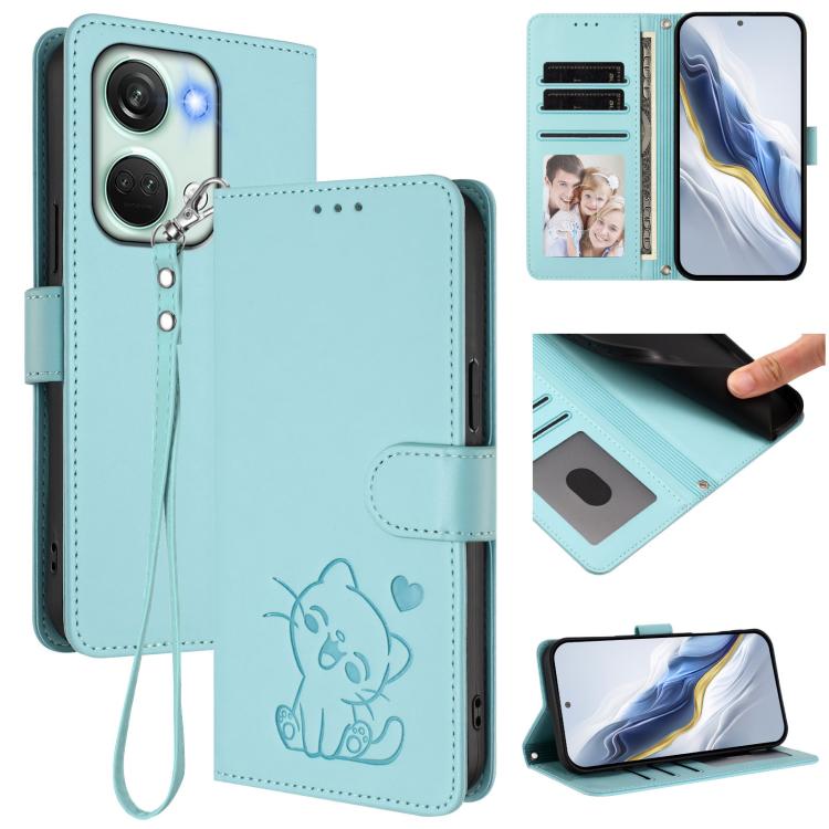 Embossed Heart Cat Leather Phone Case with Hand Strap, For OnePlus Nord CE3 Lite 5G / N30, For OnePlus Nord 3 / Ace 2V
