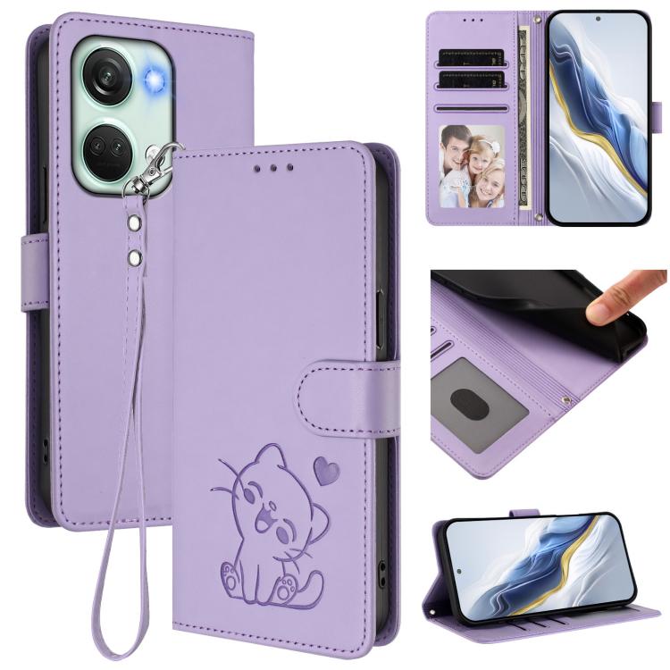 Embossed Heart Cat Leather Phone Case with Hand Strap, For OnePlus Nord CE3 Lite 5G / N30, For OnePlus Nord 3 / Ace 2V