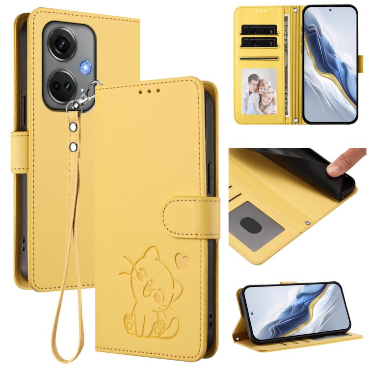 Embossed Heart Cat Leather Phone Case with Hand Strap, For OnePlus Ace 2 Pro 5G, For OnePlus Nord CE3 5G India