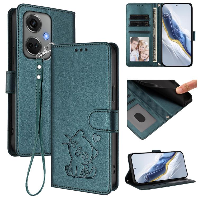 Embossed Heart Cat Leather Phone Case with Hand Strap, For OnePlus Ace 2 Pro 5G, For OnePlus Nord CE3 5G India