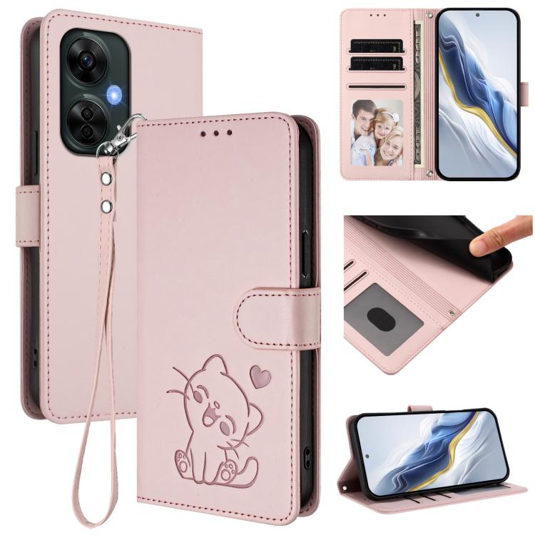 Embossed Heart Cat Leather Phone Case with Hand Strap, For OnePlus Nord CE3 Lite 5G / N30, For OnePlus Nord 3 / Ace 2V