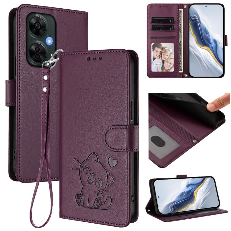 Embossed Heart Cat Leather Phone Case with Hand Strap, For OnePlus Nord CE3 Lite 5G / N30, For OnePlus Nord 3 / Ace 2V