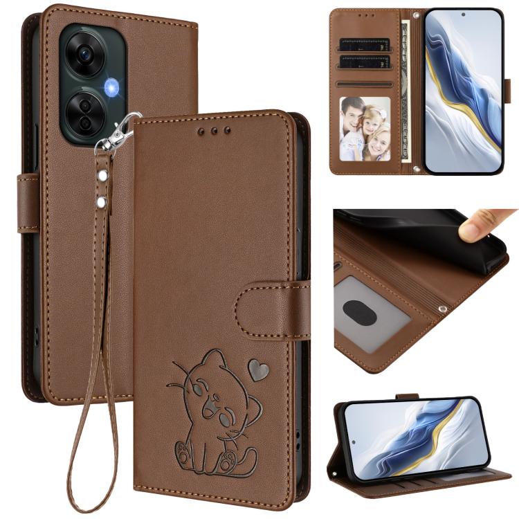 Embossed Heart Cat Leather Phone Case with Hand Strap, For OnePlus Nord CE3 Lite 5G / N30, For OnePlus Nord 3 / Ace 2V