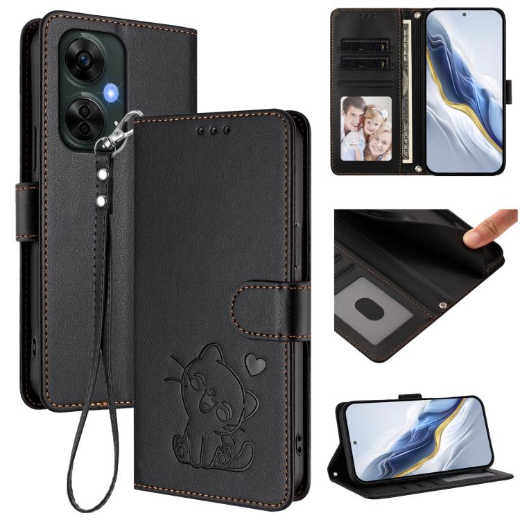 Embossed Heart Cat Leather Phone Case with Hand Strap, For OnePlus Nord CE3 Lite 5G / N30, For OnePlus Nord 3 / Ace 2V