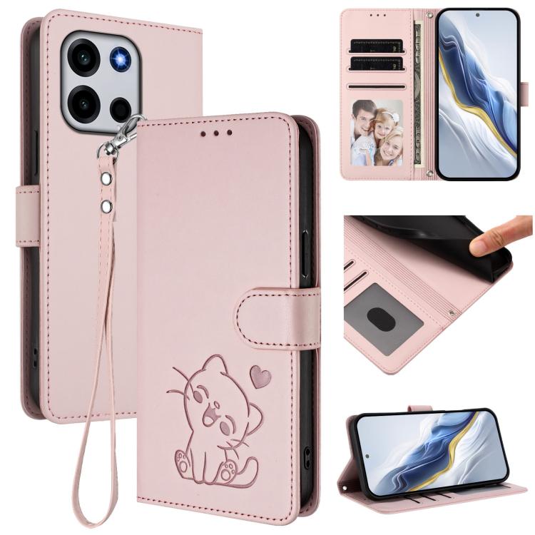 Embossed Heart Cat Leather Phone Case with Hand Strap, For OnePlus Turbo 6X Pro 5G, For OnePlus Turbo 6 / 6V 5G