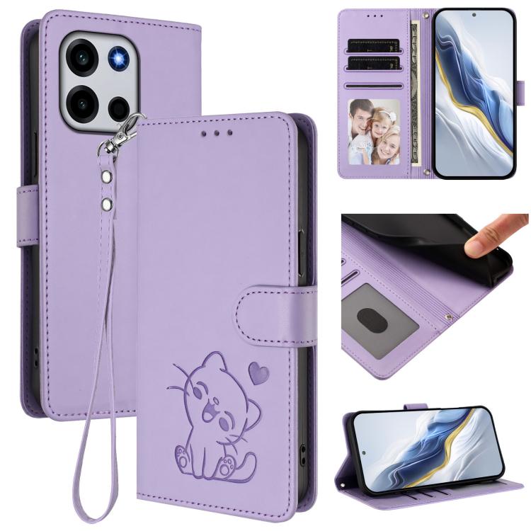 Embossed Heart Cat Leather Phone Case with Hand Strap, For OnePlus Turbo 6X Pro 5G, For OnePlus Turbo 6 / 6V 5G