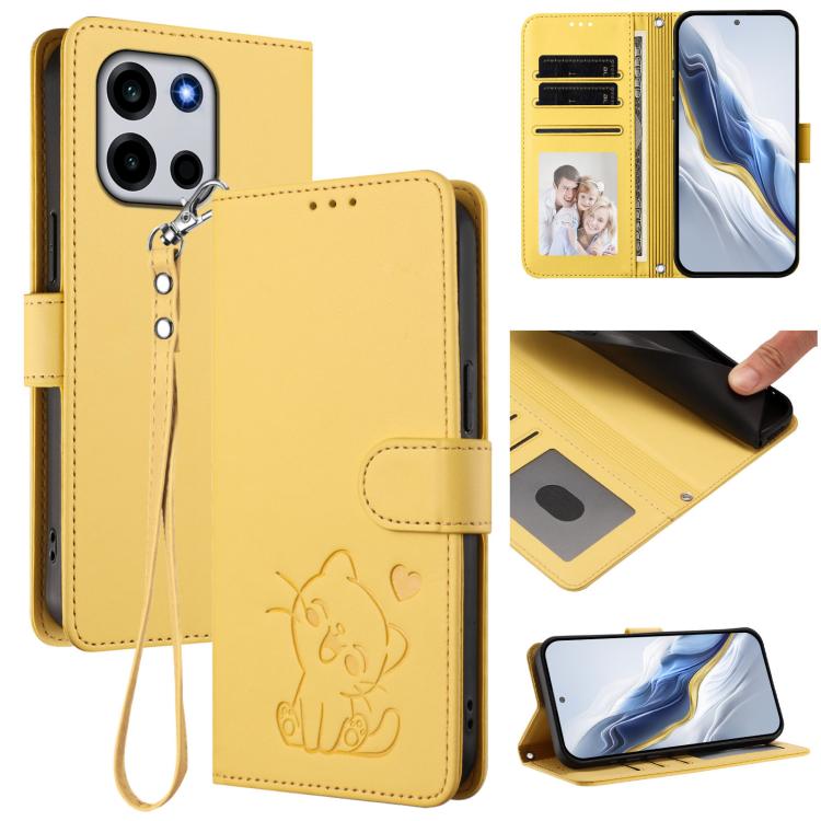 Embossed Heart Cat Leather Phone Case with Hand Strap, For OnePlus Turbo 6X Pro 5G, For OnePlus Turbo 6 / 6V 5G