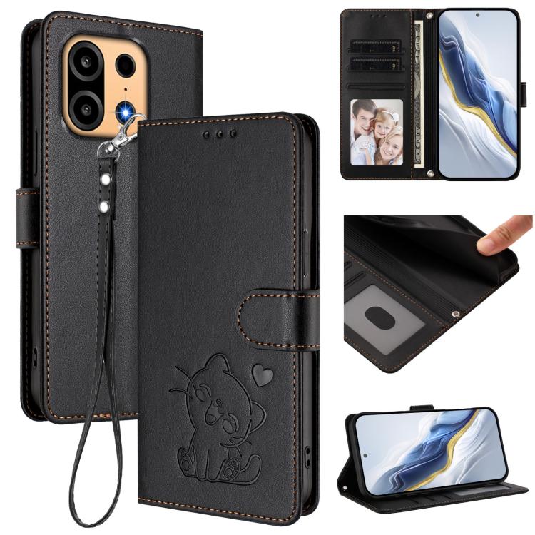 Embossed Heart Cat Leather Phone Case with Hand Strap, For OnePlus Turbo 6X Pro 5G, For OnePlus Turbo 6 / 6V 5G