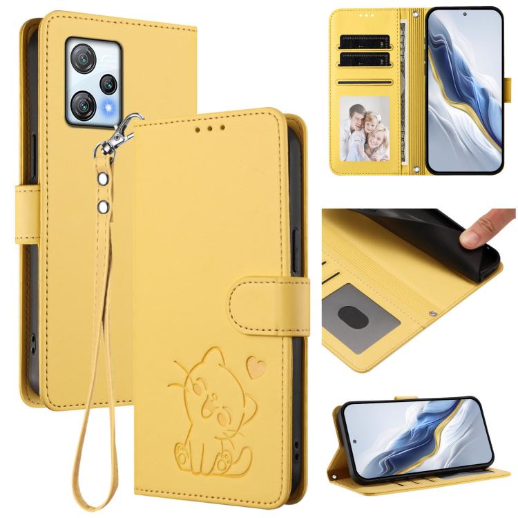 Embossed Heart Cat Leather Phone Case with Hand Strap, For Blackview A53