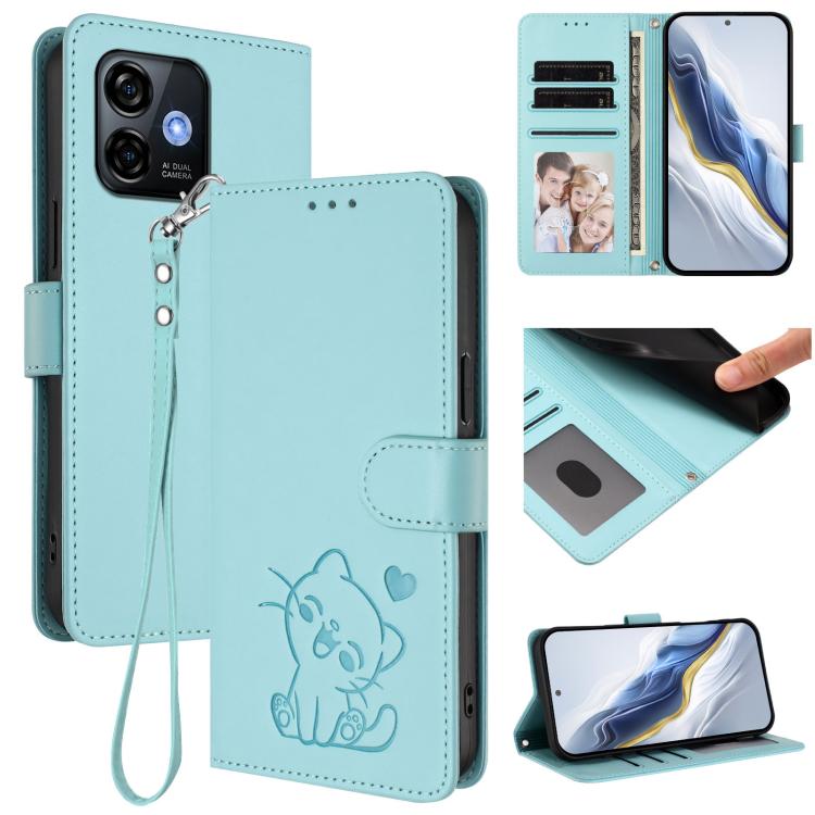 Embossed Heart Cat Leather Phone Case with Hand Strap, For Ulefone Note 17 Pro, For Ulefone Note 16 Pro