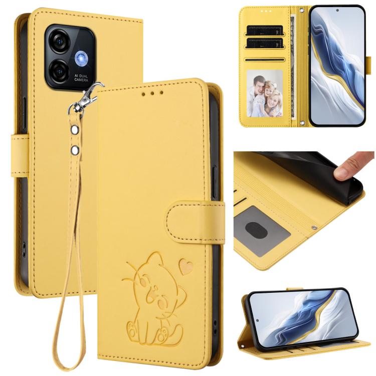 Embossed Heart Cat Leather Phone Case with Hand Strap, For Ulefone Note 17 Pro, For Ulefone Note 16 Pro