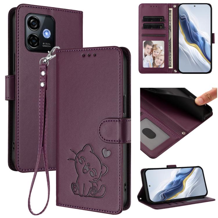 Embossed Heart Cat Leather Phone Case with Hand Strap, For Ulefone Note 17 Pro, For Ulefone Note 16 Pro