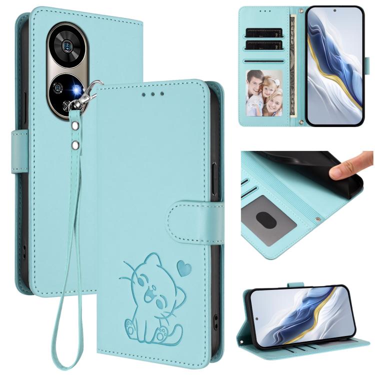 Embossed Heart Cat Leather Phone Case with Hand Strap, For Ulefone Note 17 Pro, For Ulefone Note 16 Pro