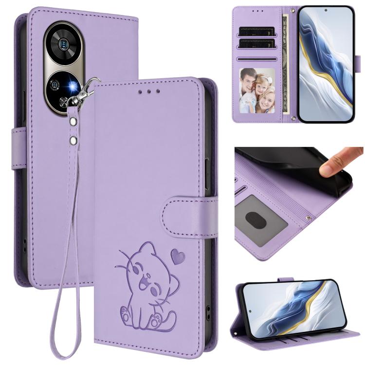 Embossed Heart Cat Leather Phone Case with Hand Strap, For Ulefone Note 17 Pro, For Ulefone Note 16 Pro