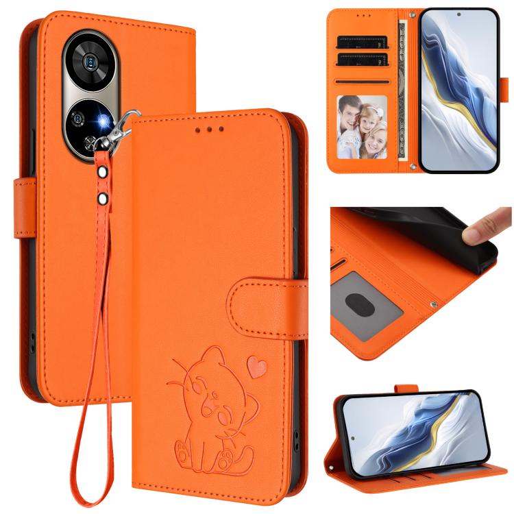 Embossed Heart Cat Leather Phone Case with Hand Strap, For Ulefone Note 17 Pro, For Ulefone Note 16 Pro