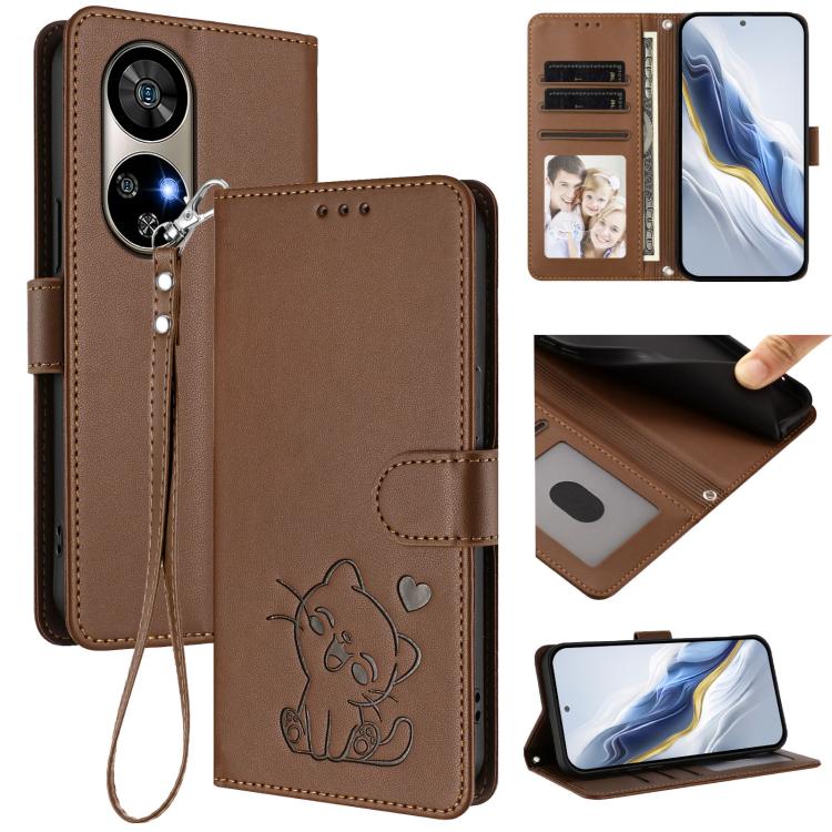 Embossed Heart Cat Leather Phone Case with Hand Strap, For Ulefone Note 17 Pro, For Ulefone Note 16 Pro