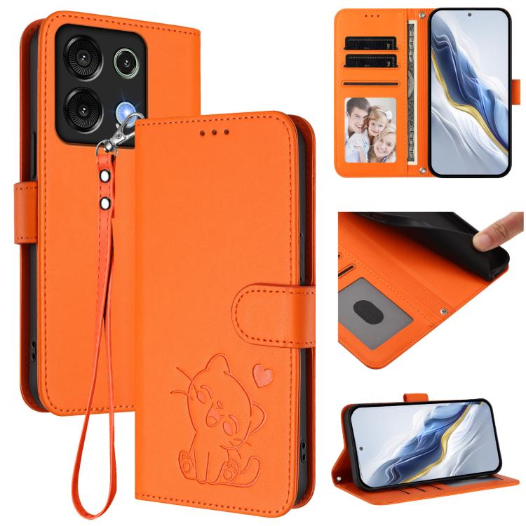 Embossed Heart Cat Leather Phone Case with Hand Strap, For Umidigi G9 5G / Note 9 5G, For Umidigi Bison X20