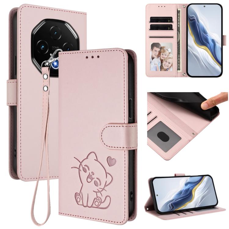 Embossed Heart Cat Leather Phone Case with Hand Strap, For Umidigi G100x, For Umidigi G100 Pro
