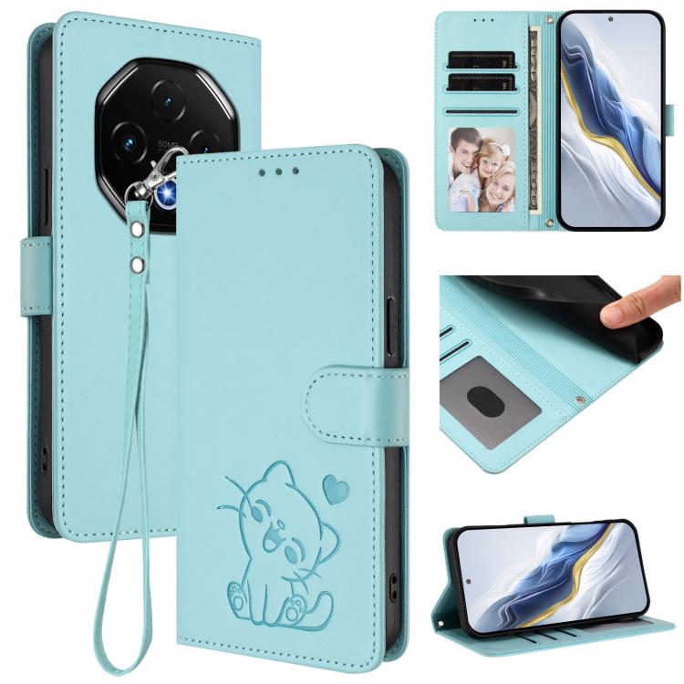 Embossed Heart Cat Leather Phone Case with Hand Strap, For Umidigi G100x, For Umidigi G100 Pro